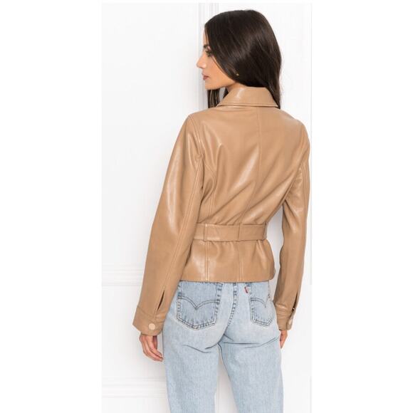 Anthropologie Lamarque Cherice Leather Mini Trench Jacket Sesame Large NWT - Picture 3 of 15